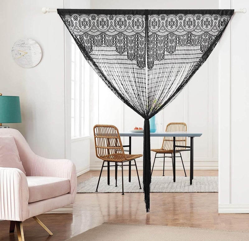 HSYLYM String Door Privacy Lace Curtain Macrame Boho Doorway Window Curtains for Wall Divider Windows Door Covers Decorative Room Separation (35Ã—79in/90Ã—200cm,Black) - Image 5
